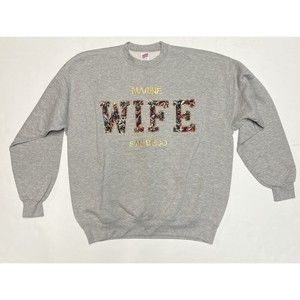 Vintage Soffe Sweats XL Marine Wife San Diego Floral  Gray Pull Over Made in USA